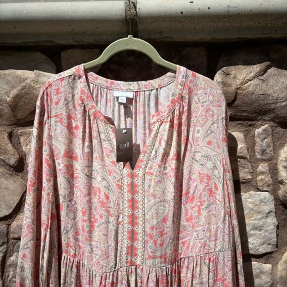 J. Jill Paisley Midi Dress Long Sleeve Pockets Size XL NWT Boho - Picture 2 of 8